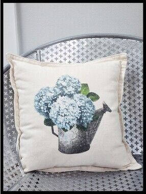 Eric & Christopher Blue Hydrangea Watering Can Life Is Better Local Decor Pillow